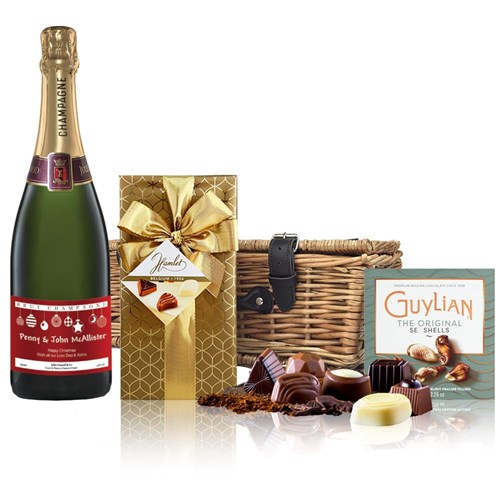 Personalised Champagne - Xmas 2 Label And Chocolates Hamper